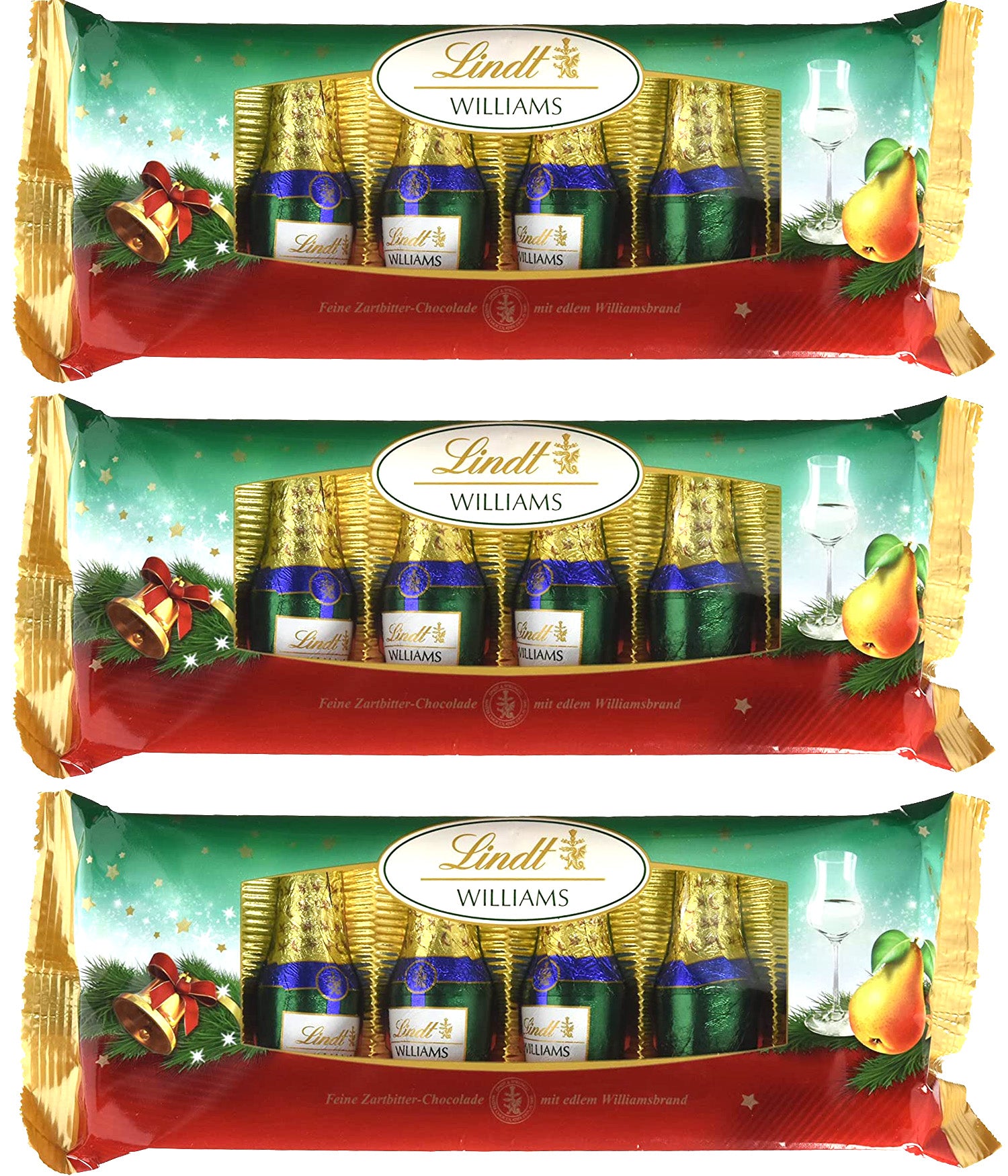 3x Lindt Alkohol Spezialitäten Zartbitter Schokolade mit Williamsbrand 132g = 396g