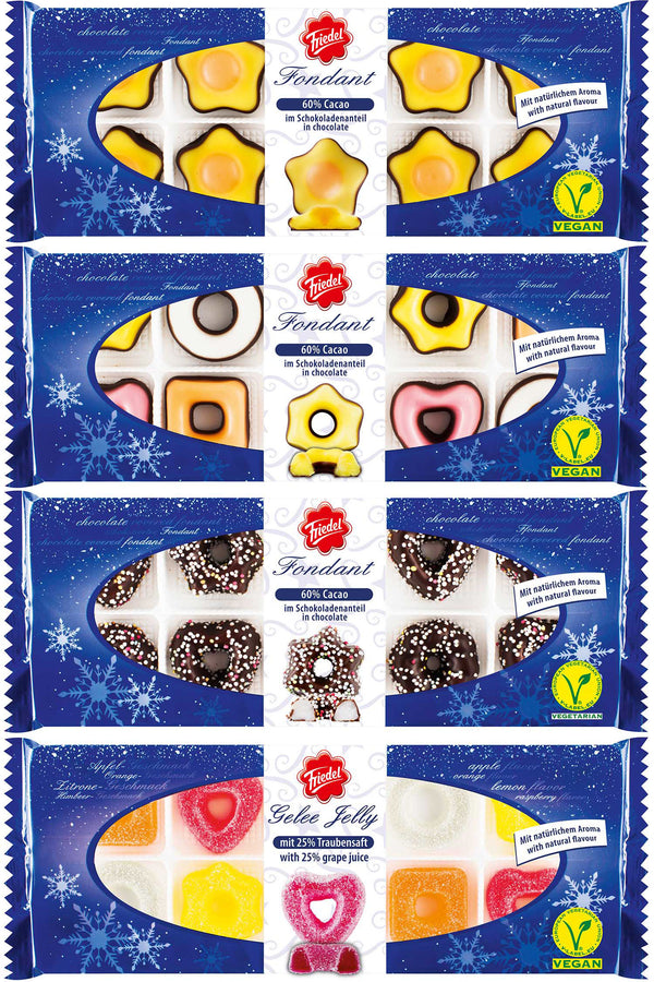 Friedel Baumbehang Fondant Ringe, GELEE Ringe, Schokofondant Ringe und Sterne 4x à 150g