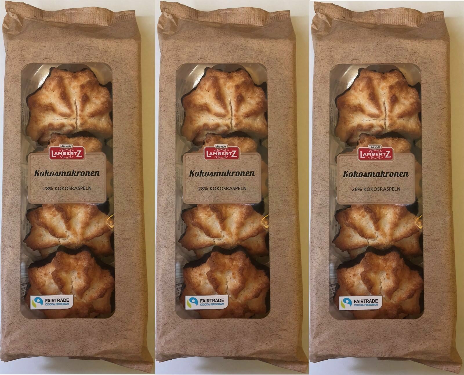 Lambertz 3x Kokos Makronen a´200g mit Schokoladenboden (600gr)