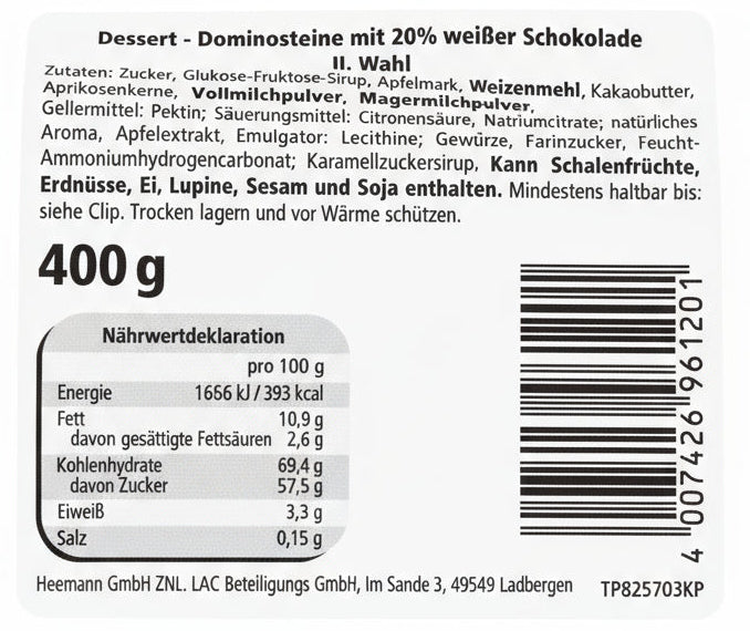 Feine weisse Aachener Dominos II Wahl Dominosteine 400 g lose Ware im Beutel