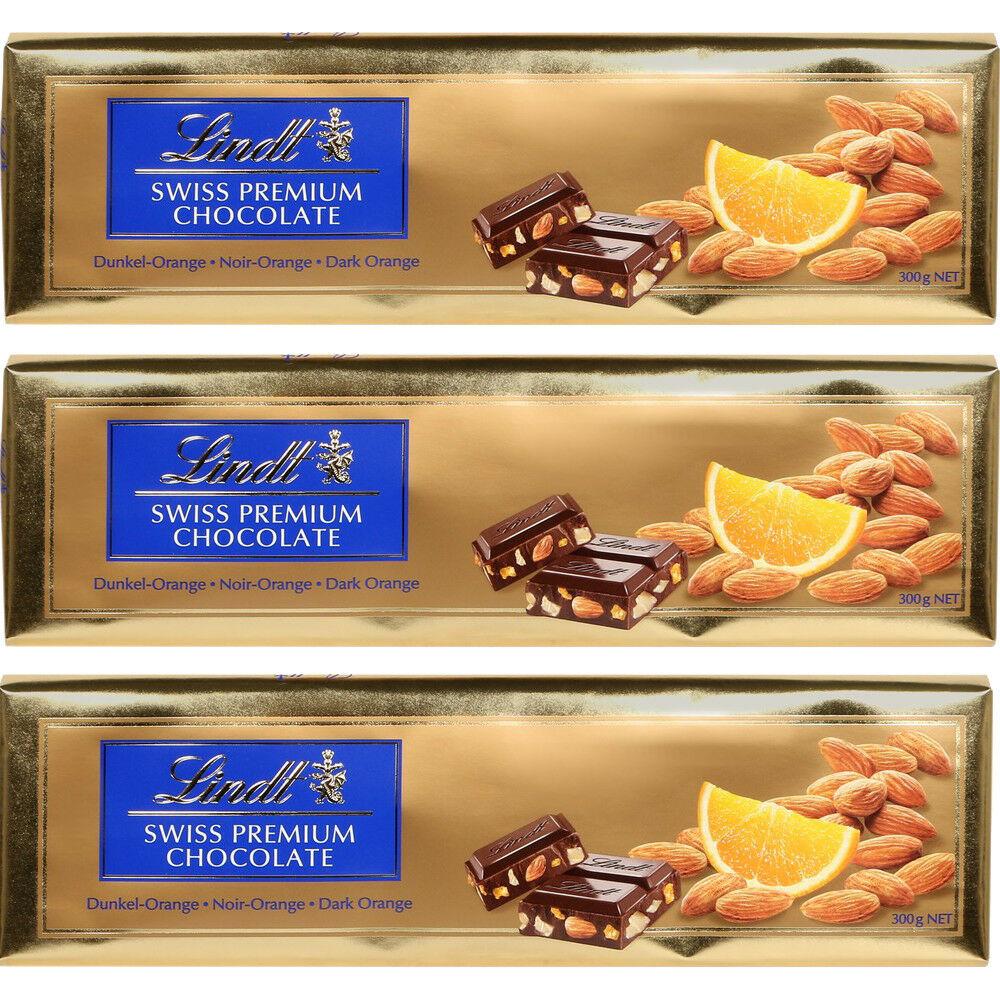 3 x 300g Lindt Swiss Premium Chocolate Dark Orange Almond Schweizer Schokolade MHD 05/2026