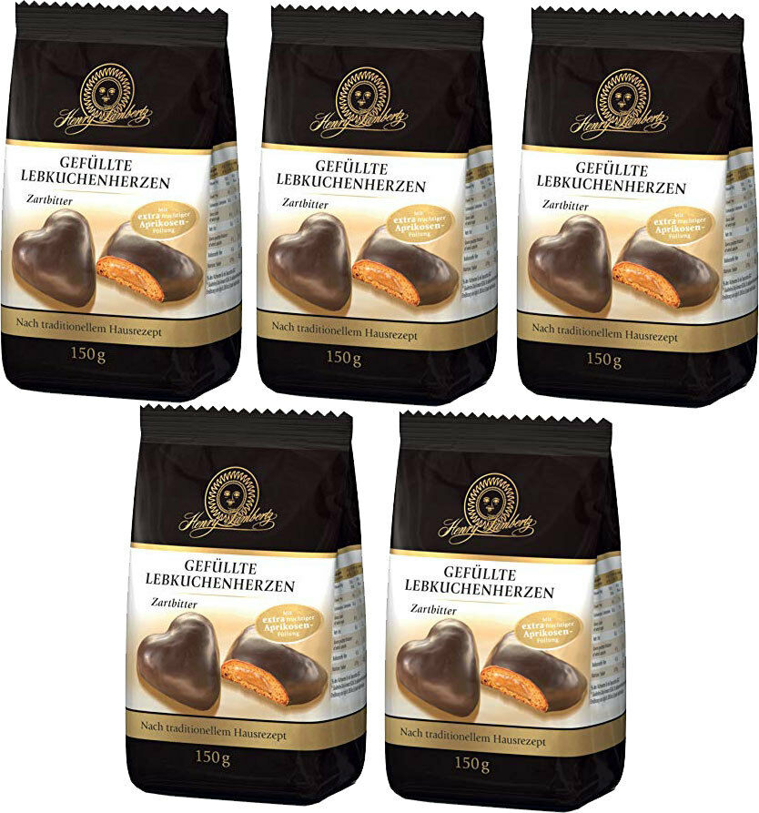 Henry Lambertz Gefüllte Lebkuchen Herzen Zartbitter 5 x 150 g. MHD 4/26