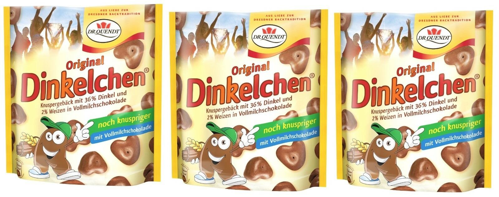 3 x 85g  Dr. Quendt Original Dinkelchen Vollmilch Knuspergebäck 32% Dinkel