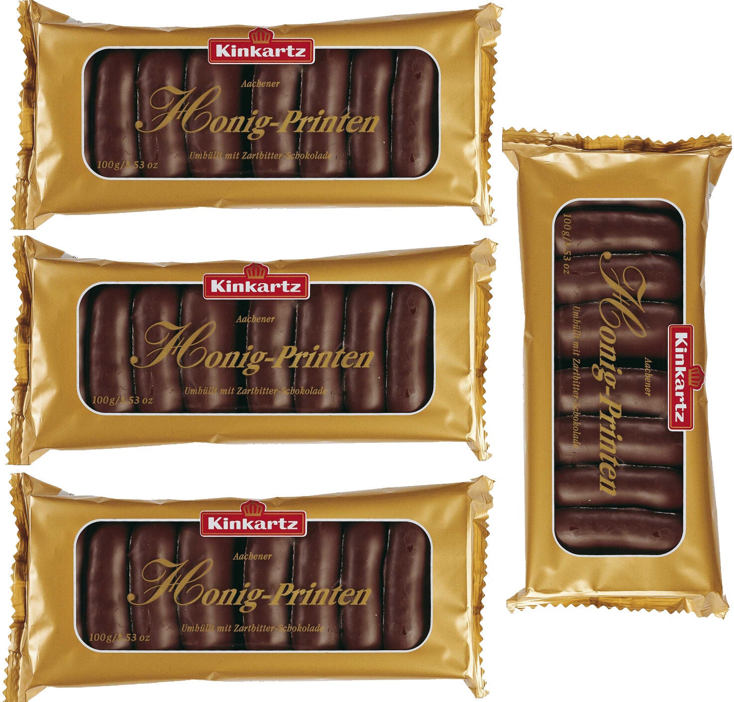 Kinkartz 4x 100gr Aachener Honig-Printen umhüllt 28% Zartbitterschokolade MHD: 30/04/2026