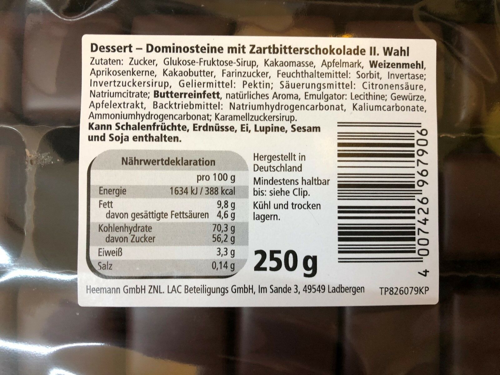 3 x 250gr Feine Aachener Dominosteine 25% Zartbitterschokolade 1. Wahl 750g Kinkartz SE