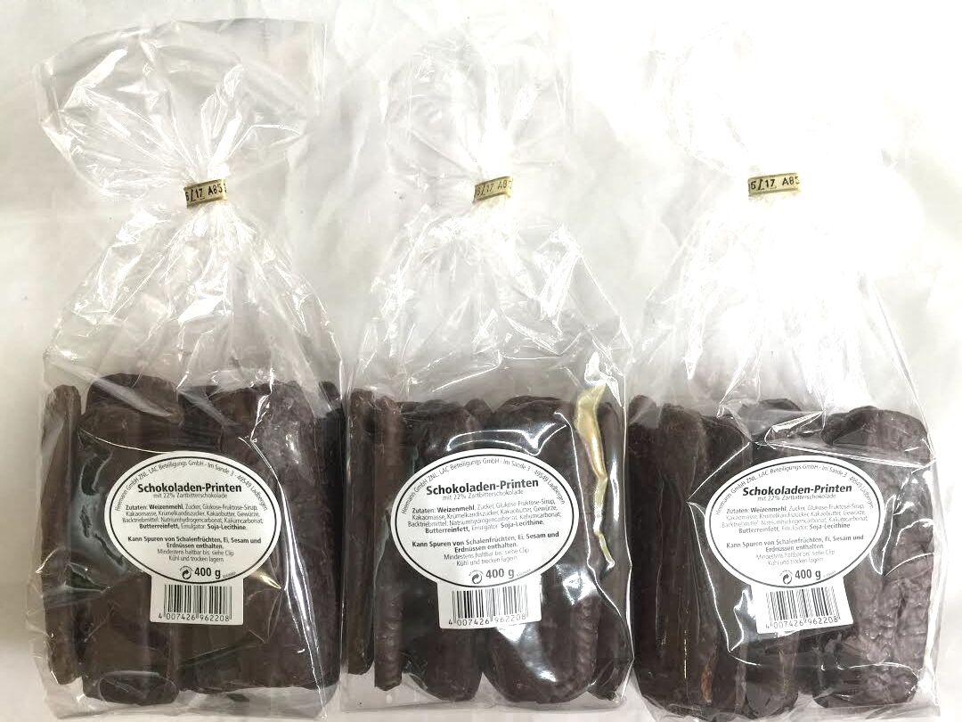 3x400gr Kinkartz Schokoladen Printen mit 22% Zartbitterschokolade MHD: 30/04/2026