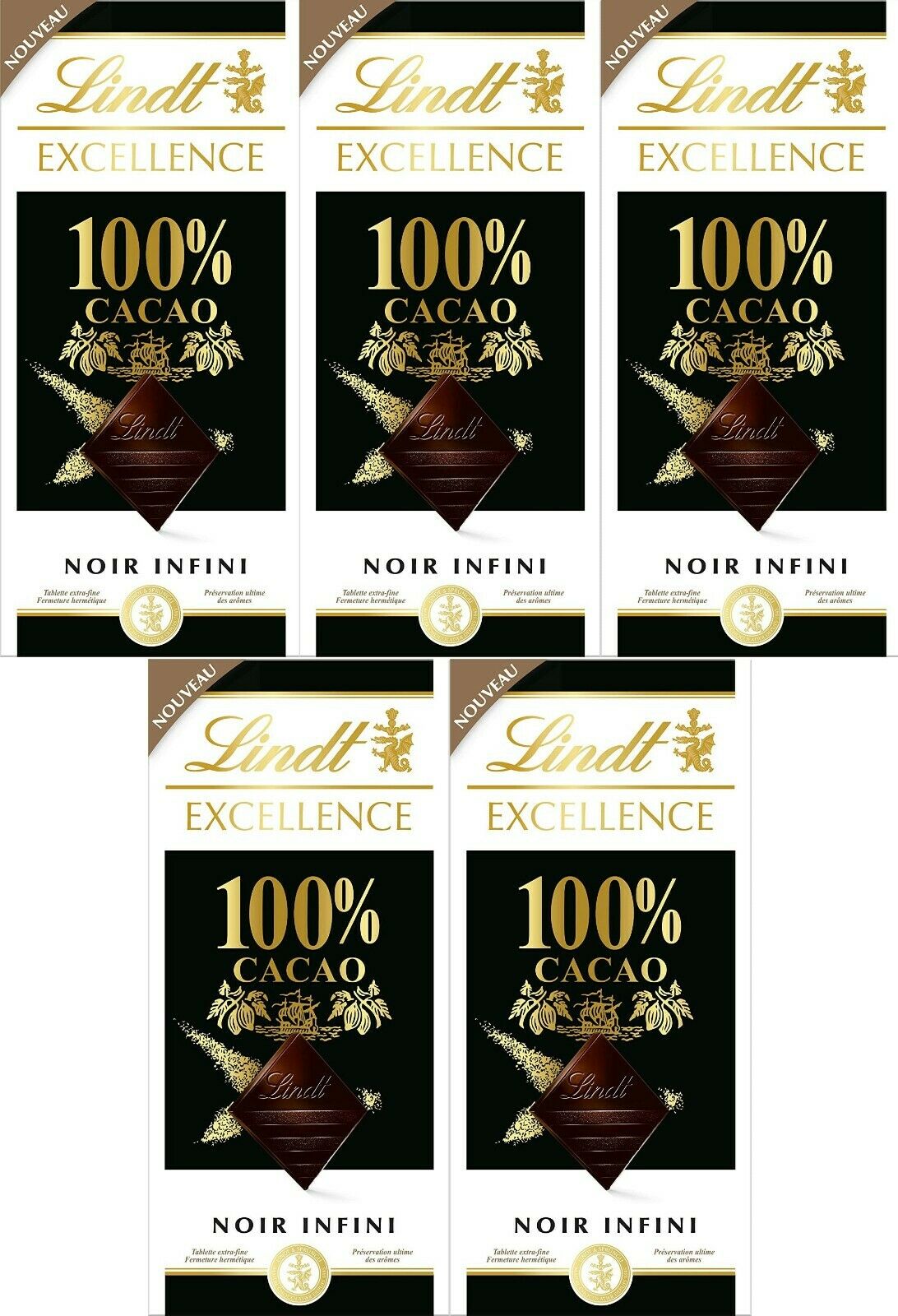 Lindt Excellence 100 % Kakao Pur Noir Infini Schokoladentafel 50g x 5