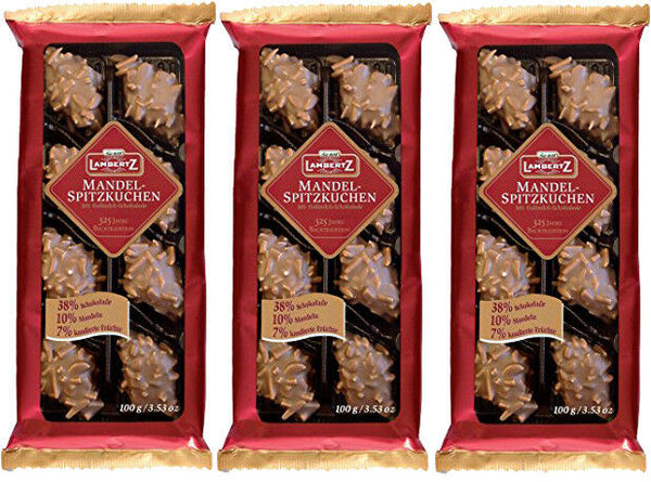 Lambertz 3 x 100 g. Aachener Mandel Spitzkuchen mit Vollmilch-Schokolade 300 g. MHD: 04/26