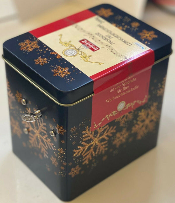 LAMBERTZ Musikdose mit Lebkuchenmischung 200g Spieluhr Weihnachtsmelodie Blau