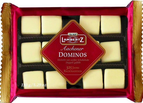LAMBERTZ 6 x 150g. Feine Weisse Aachener Dominos Dominosteine doppelt gefüllt MHD 30.04.26