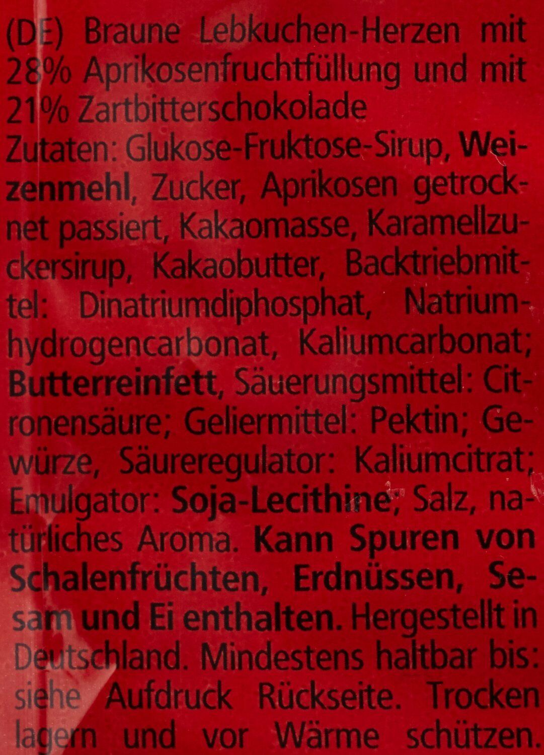 Weiss 4x 150g Zartbitter Lebkuchen Herzen mit Aprikosenfruchtfüllung 600g MHD: 4/2026