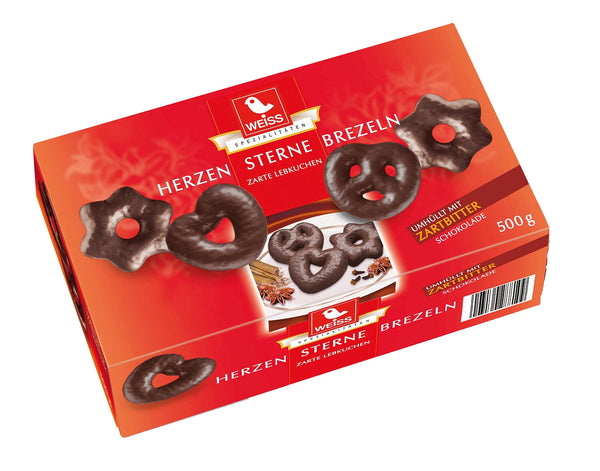 WEISS 9x 500g Zarte Lebkuchen Herzen Sterne Brezeln mit Zartbitter 4,5 kg  MHD 4/26