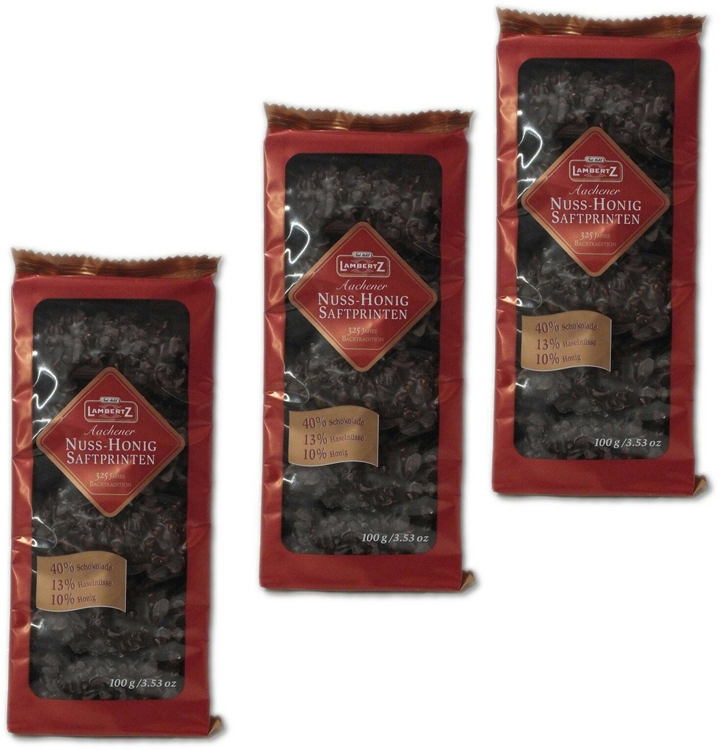 Lambertz 3x 100g Aachener Saftprinten Nuss Honig mit 40% Schokolade MHD: 4/2026
