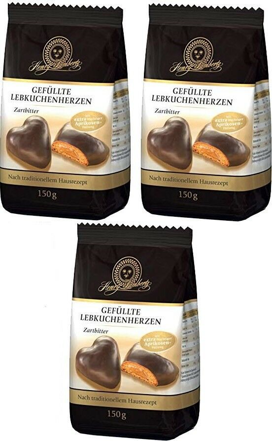 Henry Lambertz Gefüllte Lebkuchen Herzen Zartbitter 3 x 150 g. MHD 04/26