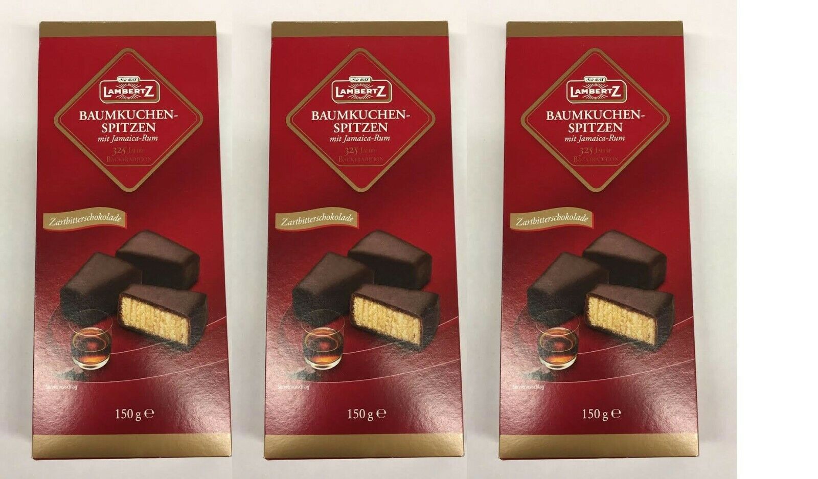 Lambertz 3x 150g Baumkuchenspitzen mit Jamaica Rum in Zartbitterschokolade 450g