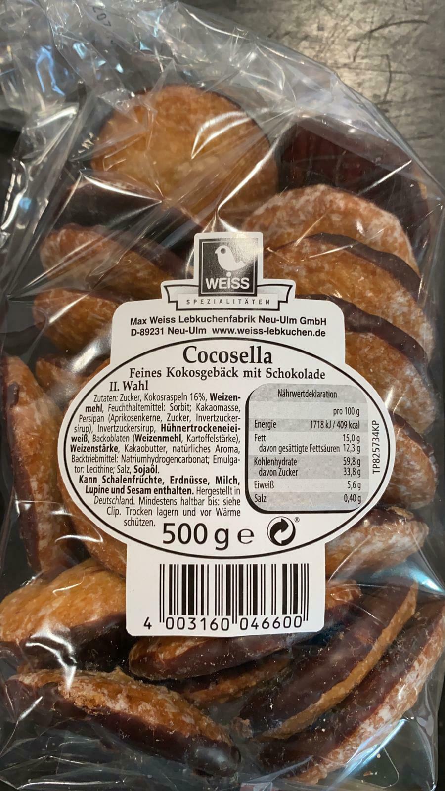 Weiss Cocosella Feines Kokosgebäck mit Schokolade II Wahl 500 gr. MHD 4/26