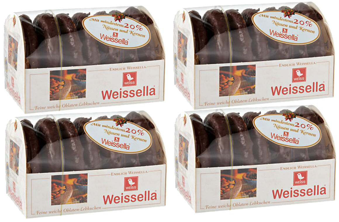 WEISS 4x 200g Weissella Oblaten Lebkuchen Schokolade ZB mit 20% Nüssen 800g MHD: 04/2026