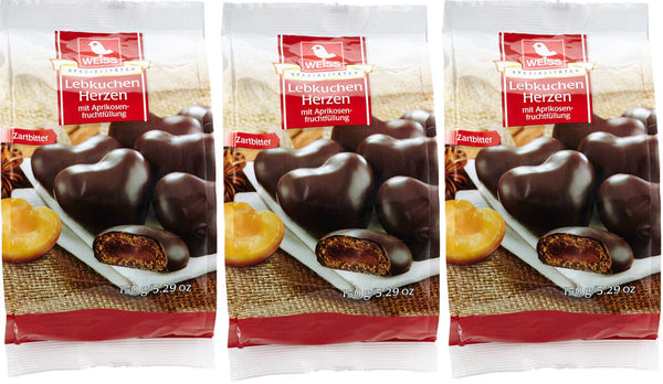 Weiss 3x 150g gefüllte Zartbitter Lebkuchen Herzen mit Aprikosenfüllung 450g MHD: 4/2026