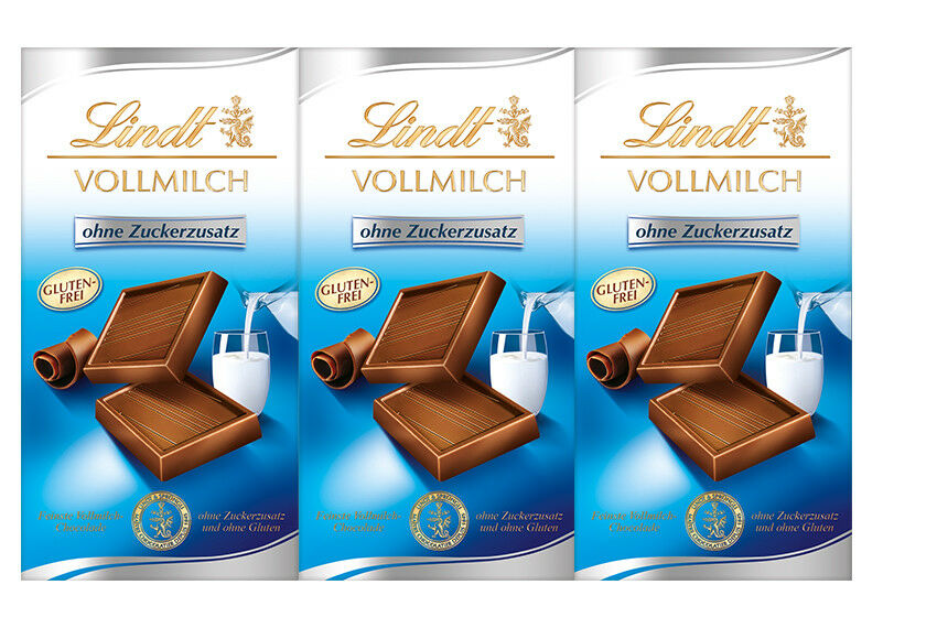 Lindt Zuckerfrei und Glutenfrei 3 x 100g Feinste Vollmilch Chocolade