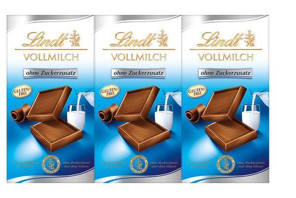 Lindt Zuckerfrei und Glutenfrei 3 x 100g Feinste Vollmilch Chocolade