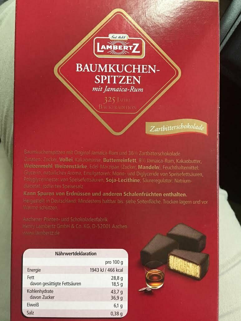 Lambertz 3x 150g Baumkuchenspitzen mit Jamaica Rum in Zartbitterschokolade 450g