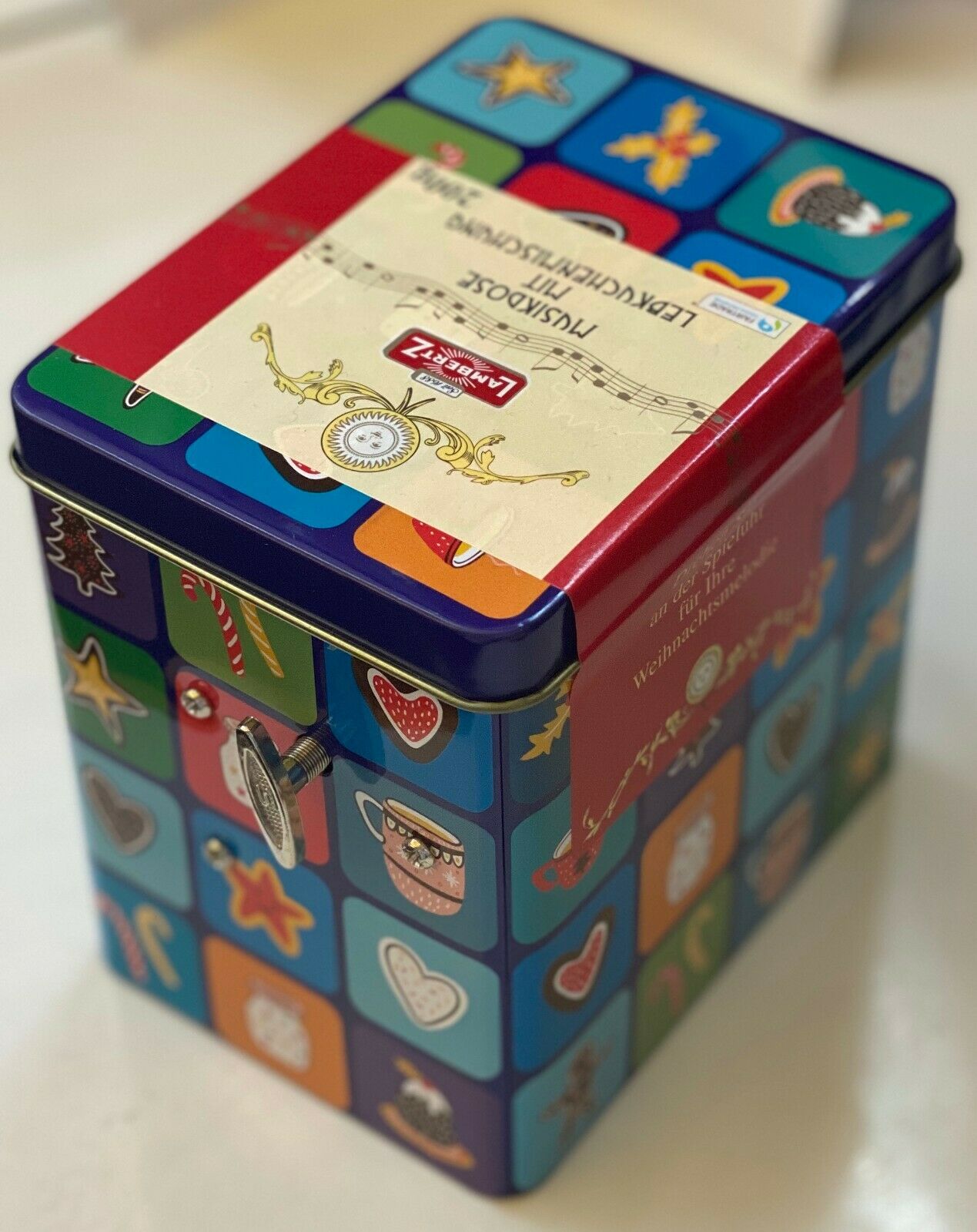 Lambertz Musikdose mit Lebkuchenmischung 200g Spieluhr Weihnachtsmelodie Blau Bilder