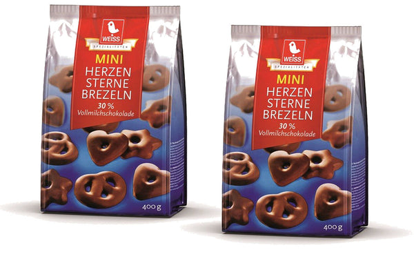 Weiss 2x 400gr. Vollmilch Mini Herzen Sterne Brezeln 800g