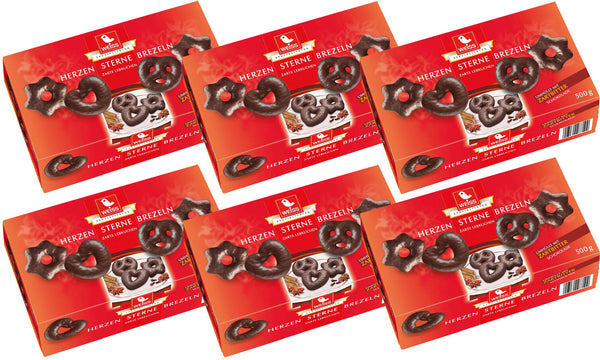 WEISS 6x 500g Zarte Lebkuchen Herzen Sterne Brezeln mit Zartbitter 3 Kg  MHD 4/26