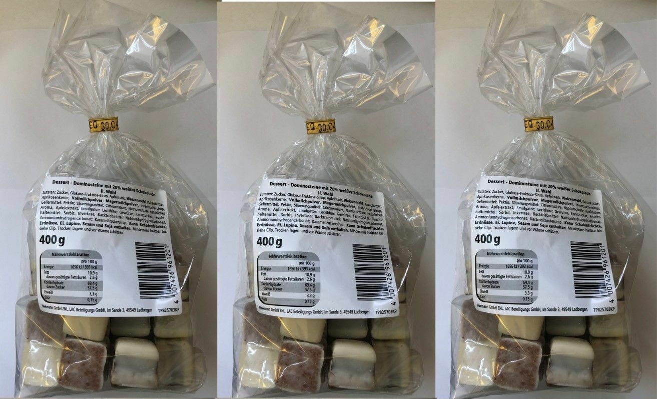 3 x 400g. Feine weisse Dessert Aachener Dominos II Wahl Dominosteine 1,2 kg