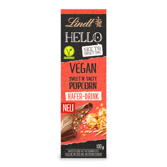 Lindt Hello Vegan sweet'n salty Popcorn 100g Schokoladentafel mit Haferdrink