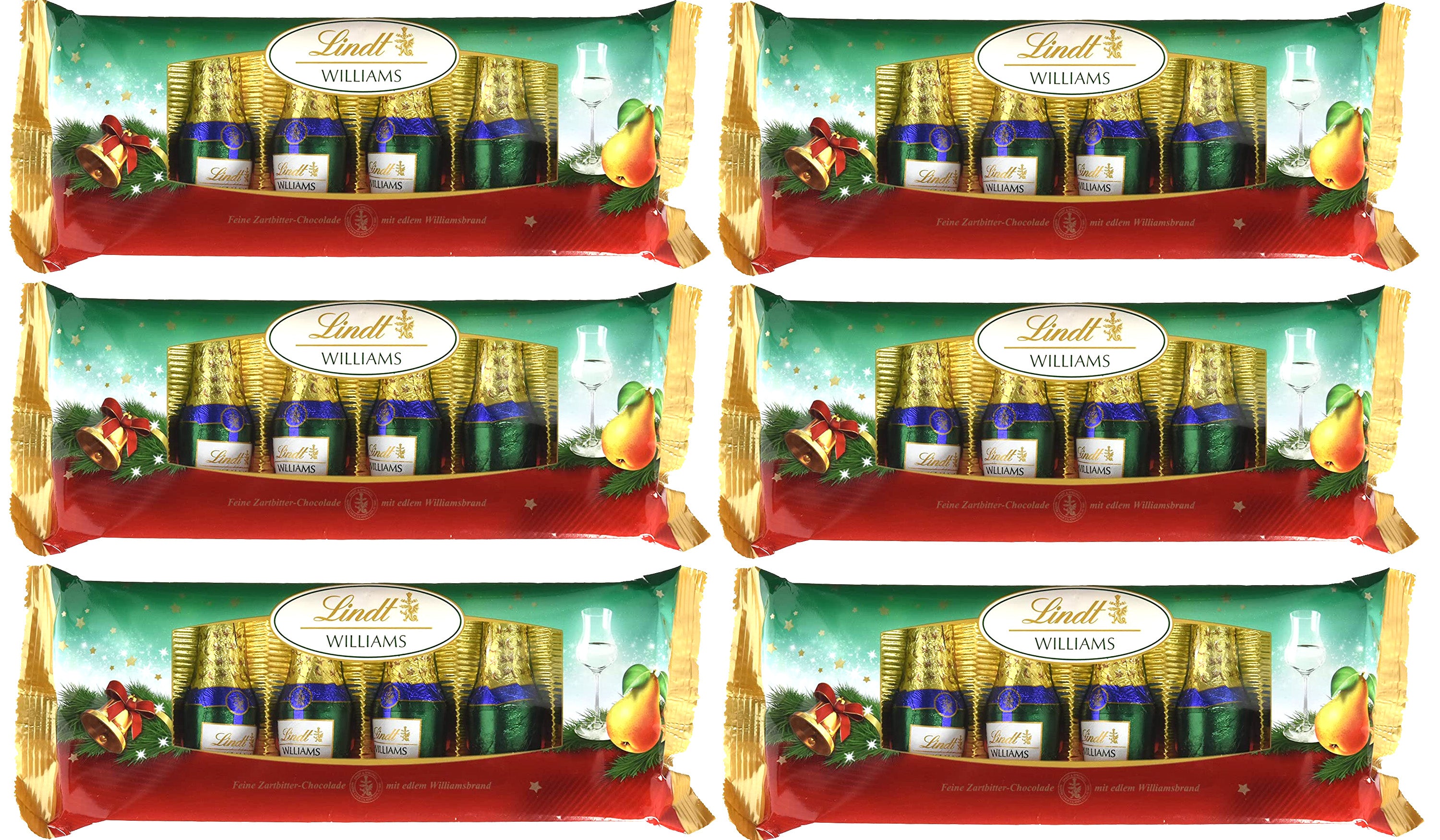 6x Lindt Alkohol Spezialitäten Zartbitter Schokolade mit Williamsbrand 132g = 792g