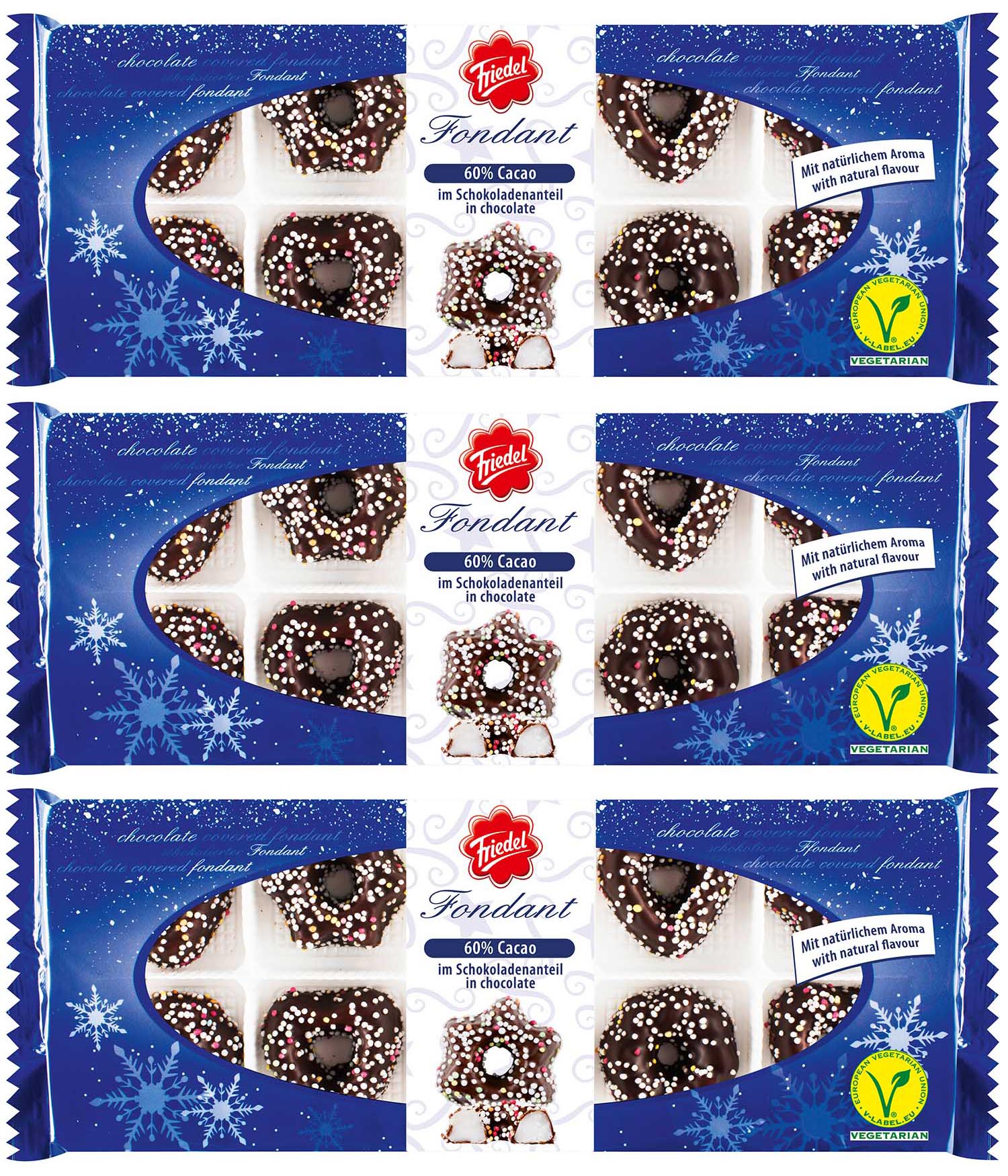 Friedel Fondant Spezialitäten Schoko-Creme-Ringe Baumbehang 3x 150g - 450g VEGAN