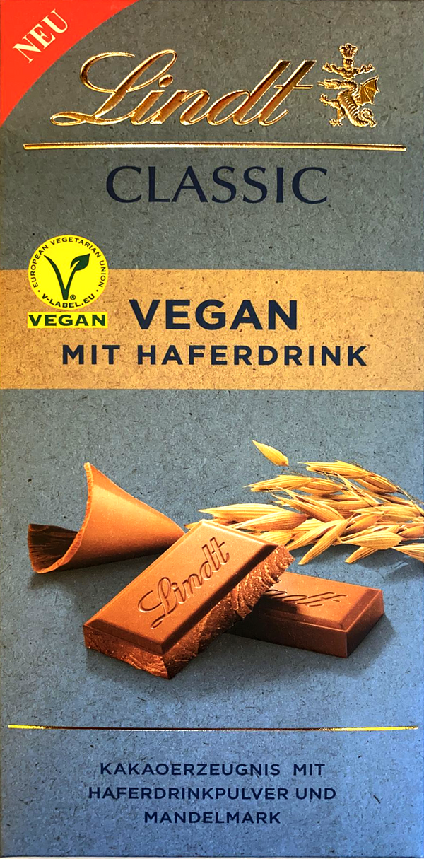 Lindt Vegan Pure Classic Oat vegane Schokoladentafel mit Haferdrink