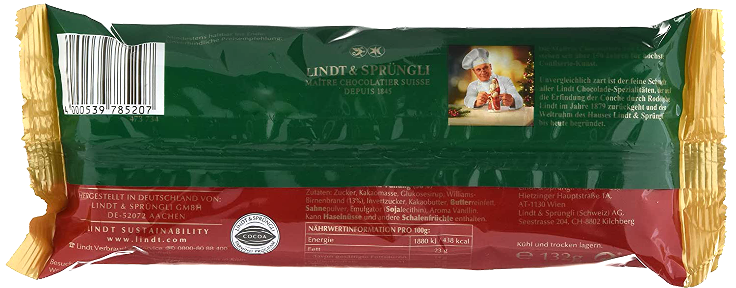 6x Lindt Alkohol Spezialitäten Zartbitter Schokolade mit Williamsbrand 132g = 792g