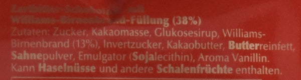 Lindt Alkohol Spezialitäten Zartbitter Schokolade mit Williamsbrand 132g