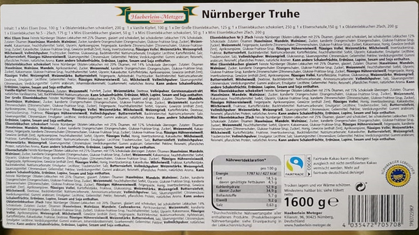 Nürnberger Christkindlesmarkt Truhe Haeberlein Metzger Elisen (1 x 1.75 kg)